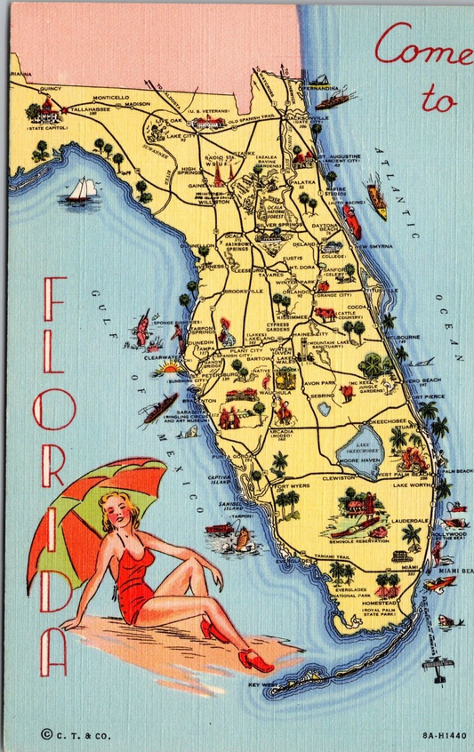 Come to Florida (Vintage Map)